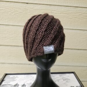 The North Face brown cable knit wool blend beanie unisex